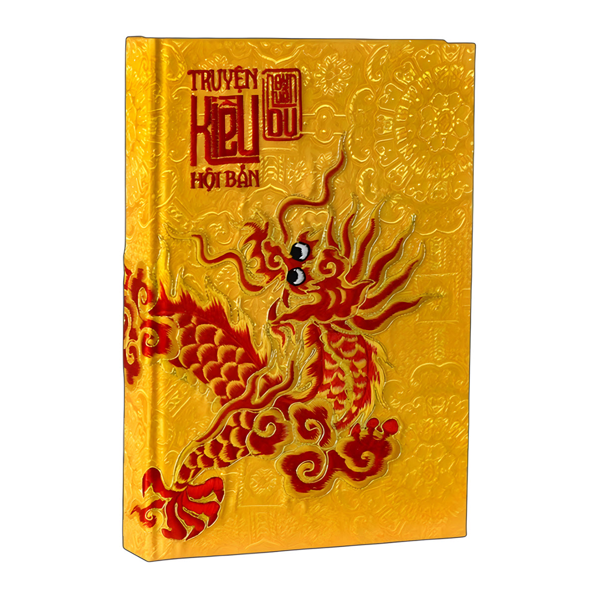 sách truyện kiều hội bản - ấn bản họa tiết rồng thêu trên vải gấm