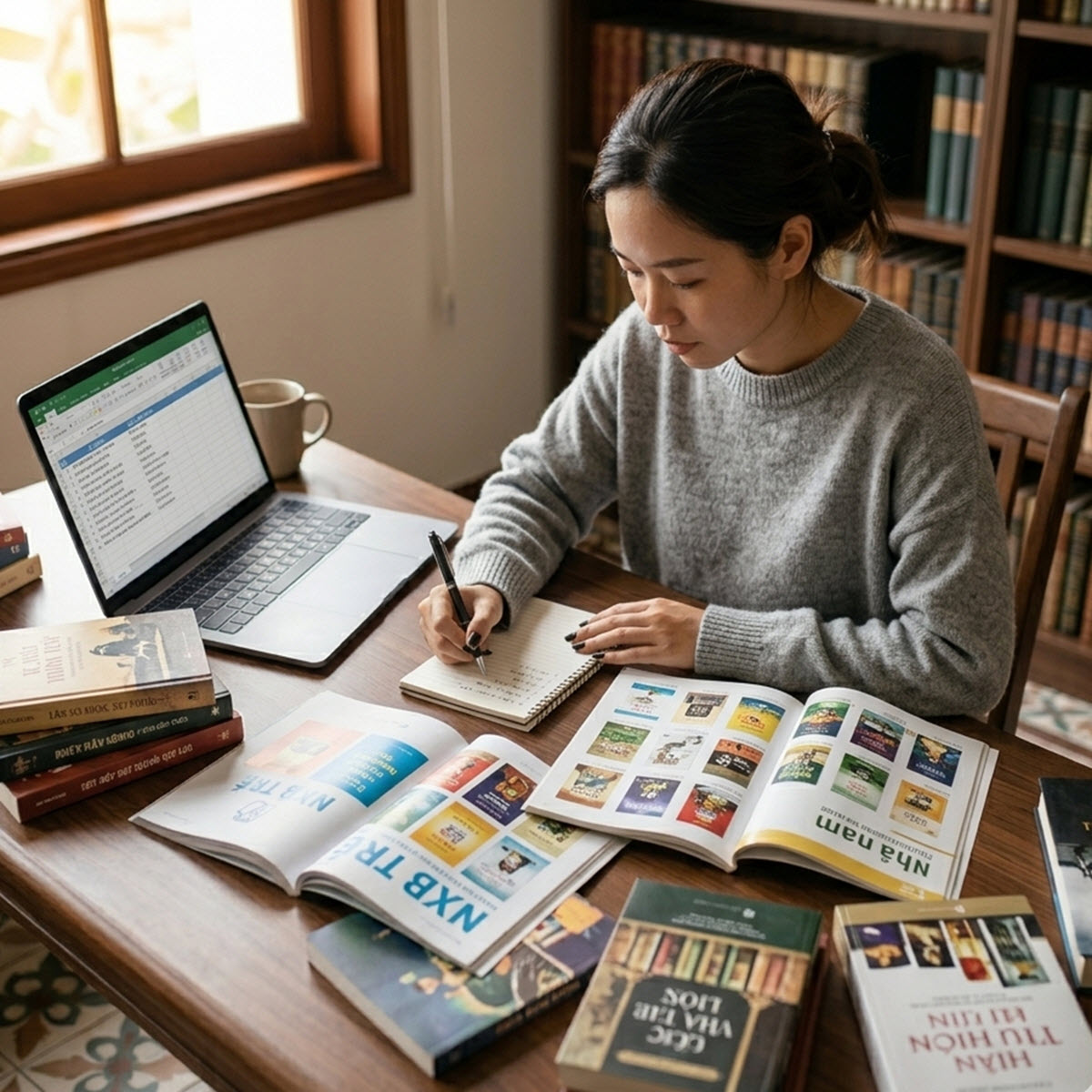 Lập danh sách trước khi mua sách trọn bộ cho phòng đọc sách